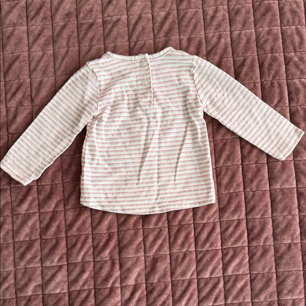 Little Lass Pink and White Striped Long Sleeve Tee with Heart - Picture 3 of 4
